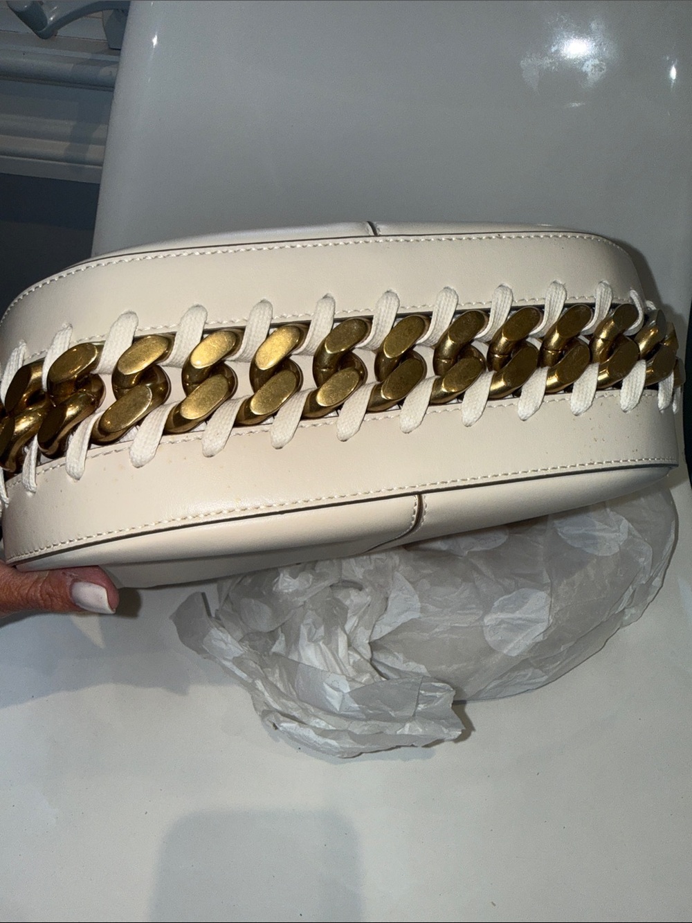 NWT Stella McCartney Cream SMALL Shoulder Bag with silver and gold metal - Picture 10 of 11